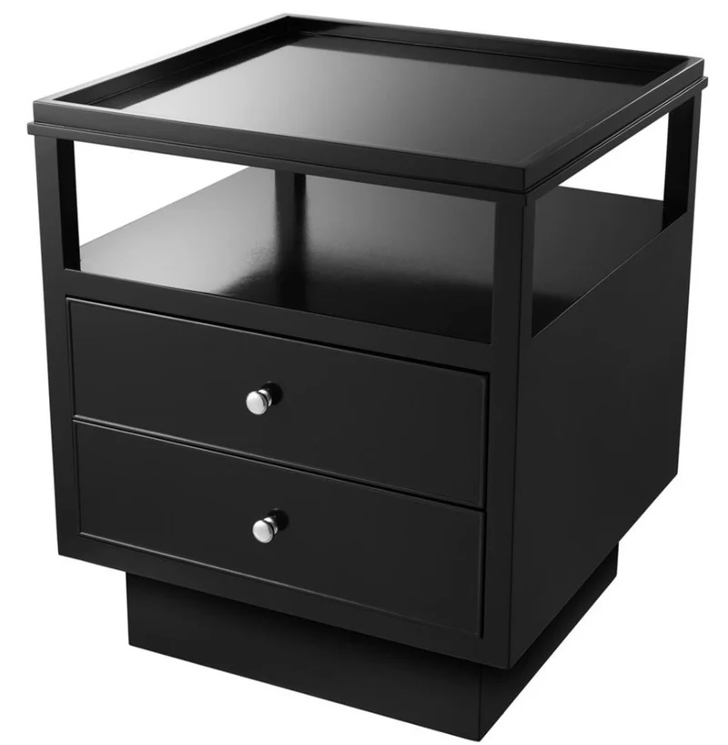 Casa Padrino Luxus Mahagoni Nachttisch mit 2 Schubladen Schwarz / Silber 57 x 55 x H. 61 cm - Luxus Schlafzimmermöbel