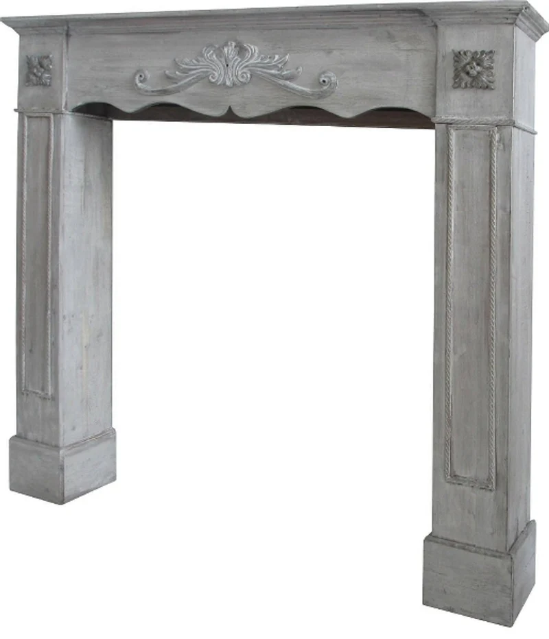 Casa Padrino Landhausstil Kaminumrandung Shabby Chic Grau 105 x 17 x H. 102 cm - Handgefertigte Kaminumrandung aus Holz und Kunstharz