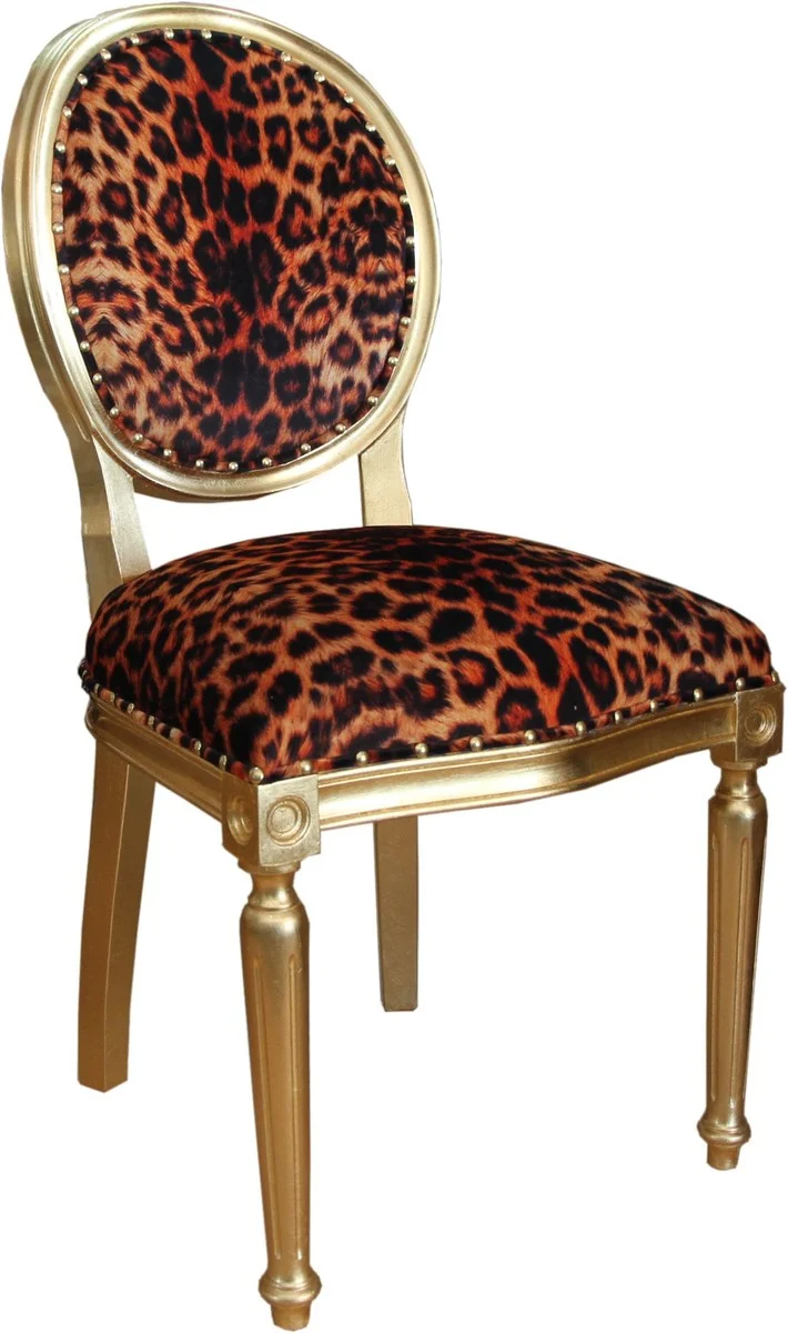 Casa Padrino Barock Luxus Esszimmer Stuhl Leopard / Gold - Designer Stuhl - Hotel & Restaurant Möbel - Luxus Qualität