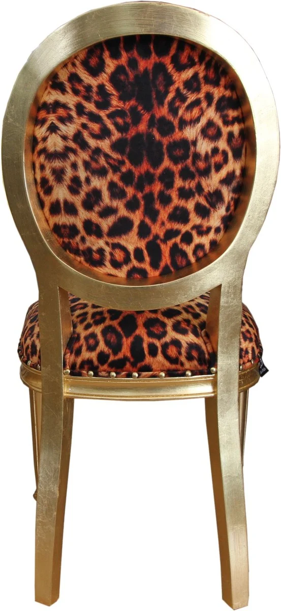 Casa Padrino Barock Luxus Esszimmer Stuhl Leopard / Gold - Designer Stuhl - Hotel & Restaurant Möbel - Luxus Qualität