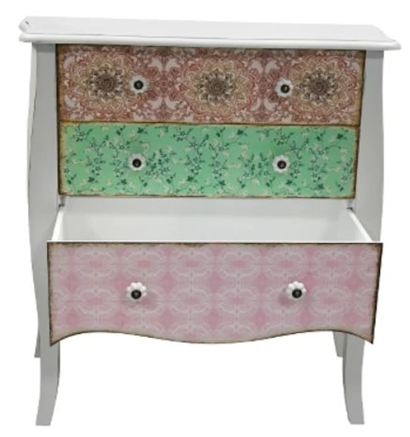Casa Padrino Landhausstil Kommode Shabby Chic in Antik Weiß und Mehrfarbig, 75 x 38 x H. 76 cm