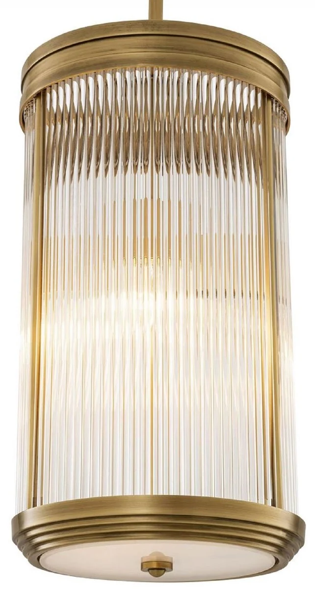 Casa Padrino Luxus Hängeleuchte Antik Messing Ø 27,5 x H. 49 cm - Hängelampe mit rundem Glas Lampenschirm - Wohnzimmer Hängeleuchte - Luxus Leuchten - Luxus Qualität