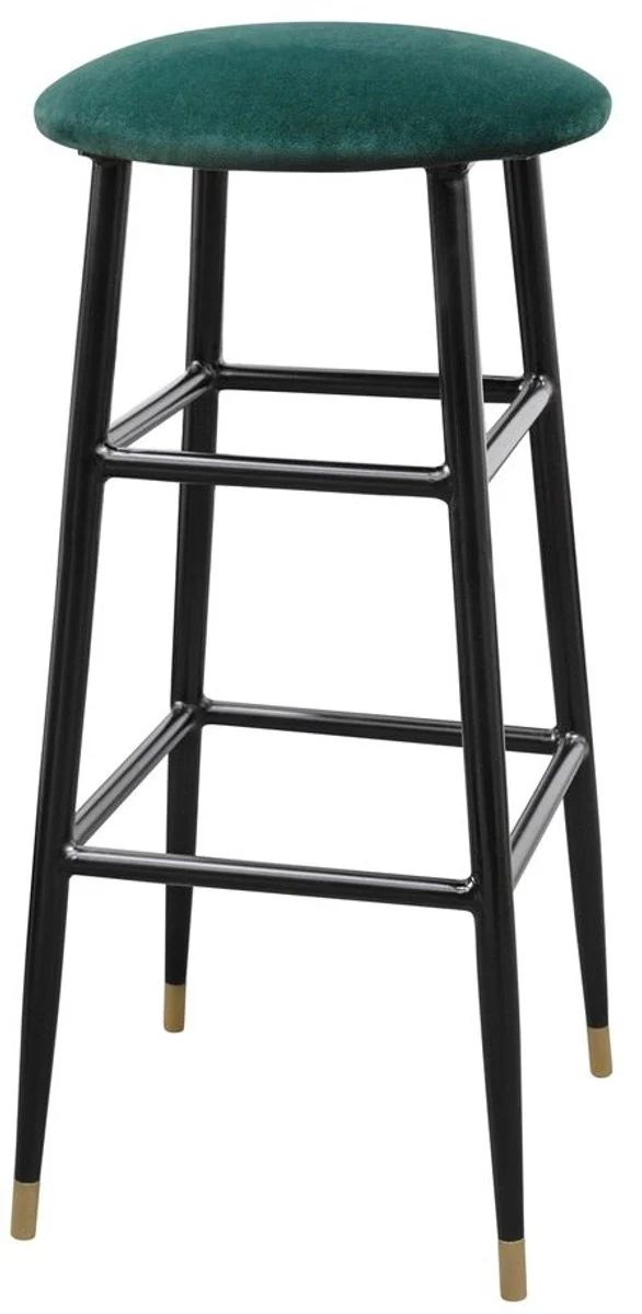 Casa Padrino Luxus Barhocker Grün / Schwarz Ø 37 x H. 76 cm - Barstuhl mit Samtstoff