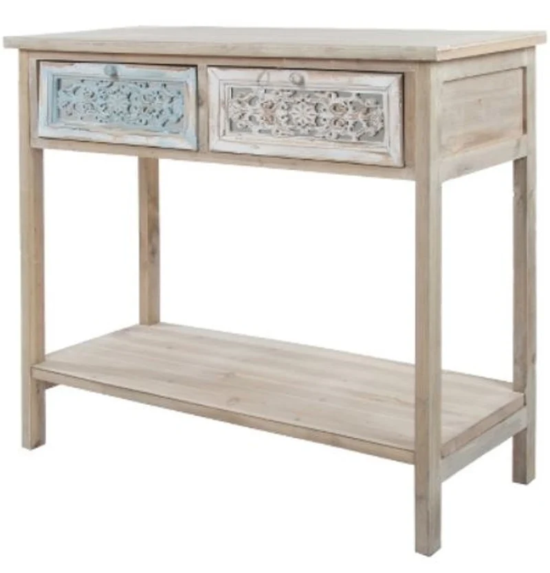 Casa Padrino Landhausstil Konsole Antik Weiß / Naturfarben 85 x 37 x H. 77 cm - Handgefertigter Shabby Chic Konsolentisch mit 2 Schubladen