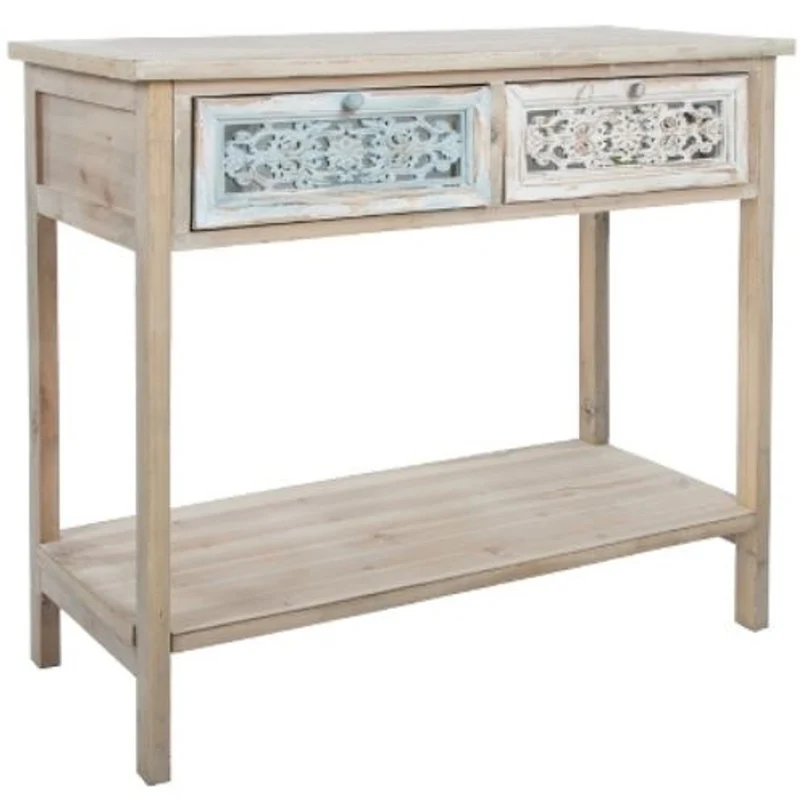 Casa Padrino Landhausstil Konsole Antik Weiß / Naturfarben 85 x 37 x H. 77 cm - Handgefertigter Shabby Chic Konsolentisch mit 2 Schubladen