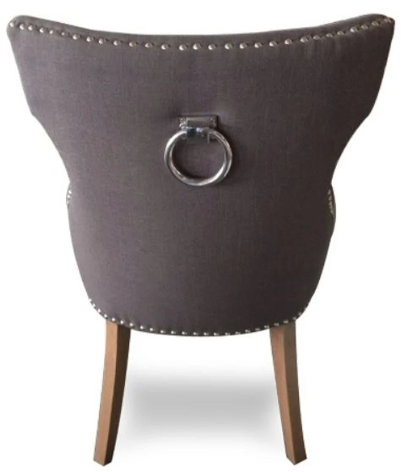 Casa Padrino Luxus Esszimmerstuhl mit Ringgriff Dunkelgrau und braune Beine 59 x 65 x H. 98 cm
