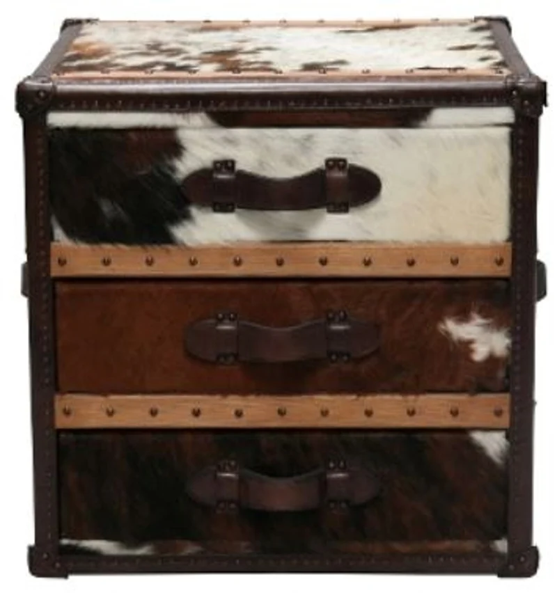 Casa Padrino Luxus Beistelltisch Kofferlook mit 3 Schubladen Braun / Weiß 63 x 60 x H. 67 cm