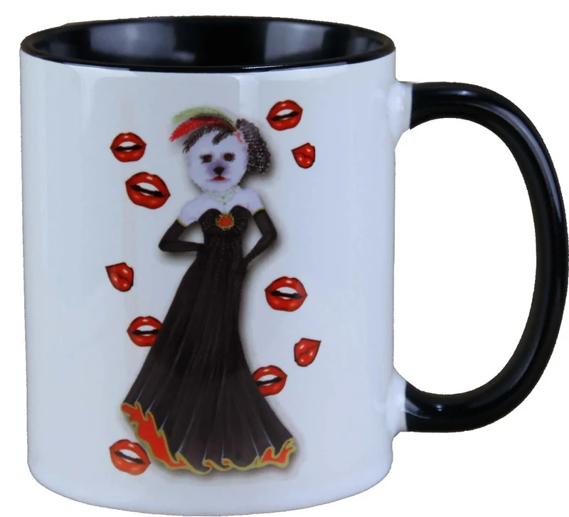 Harald Glööckler Pompöös Tasse Hund mit schwarzfarbenem Abendkleid - designed by Harald Glööckler