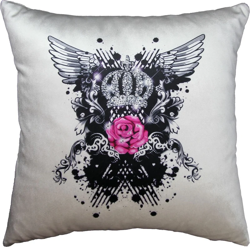 Casa Padrino Luxus Dekokissen Pompöös by Harald Glööckler Creme / Schwarz 40 x 40 cm mit Krone und Strass Steinen