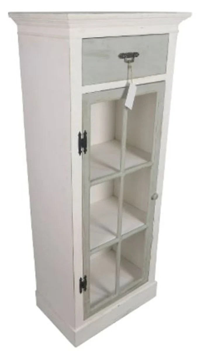 Casa Padrino Landhausstil Kommode mit Tür und Schublade in Antik Weiß / Hellgrau 58 x 37 x H. 139 cm