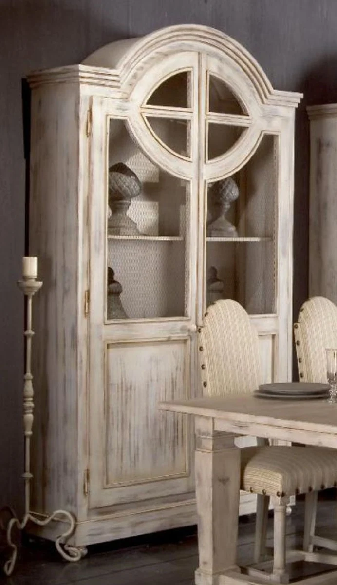 Casa Padrino Luxus Landhausstil Schrank Antik Weiß - Handgefertigter Massivholz Regalschrank mit 2 Türen - Landhausstil Massivholz Möbel - Luxus Qualität