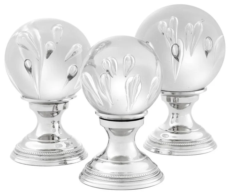 Casa Padrino Luxus Wohnzimmer Deko 3er Set Silber - Glas Kugeln mit Messing Sockel