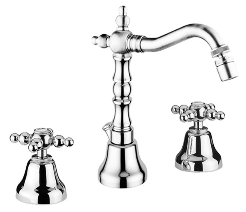 Jugendstil Retro Waschtisch Bidget Dreilochbatterie Silber - Luxus Badezimmer Waschtischarmatur