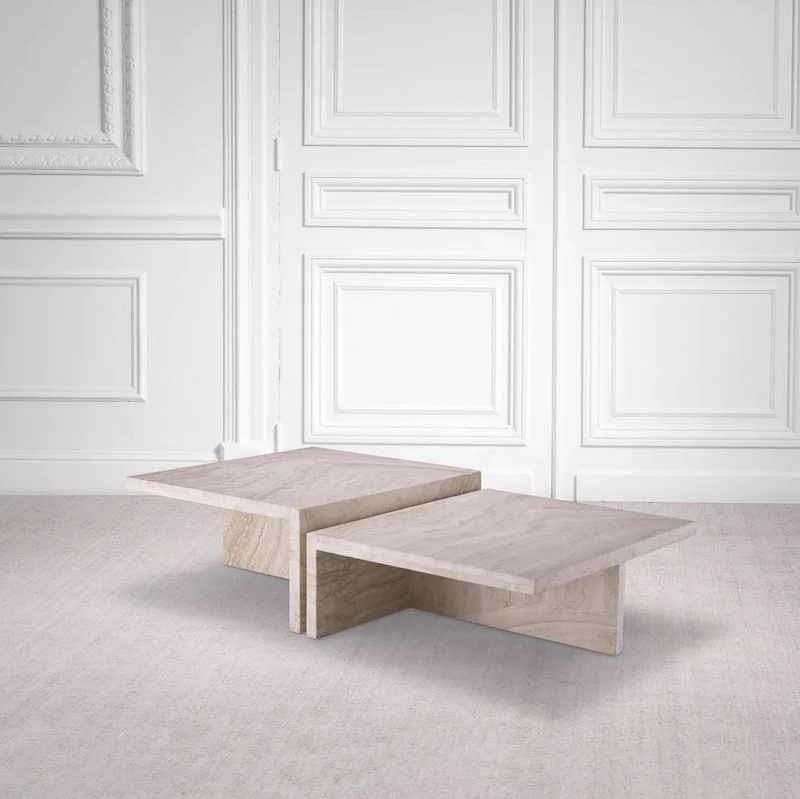 Casa Padrino Luxus Travertin Couchtisch Beige 70 x 60 x H. 28 cm - Naturstein Wohnzimmertisch - Wohnzimmer Möbel - Naturstein Möbel - Travertin Möbel - Luxus Möbel - Luxus Einrichtung