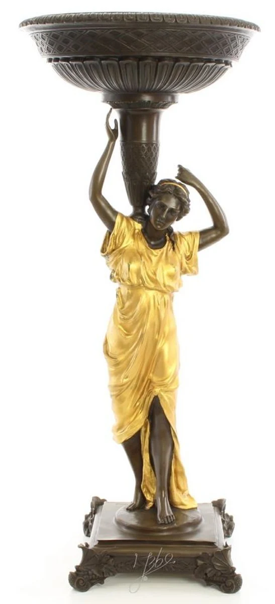 Casa Padrino Jugendstil Blumentopfständer Bronze / Gold 33,2 x 33,2 x H. 76,4 cm - Luxus Bronzefigur