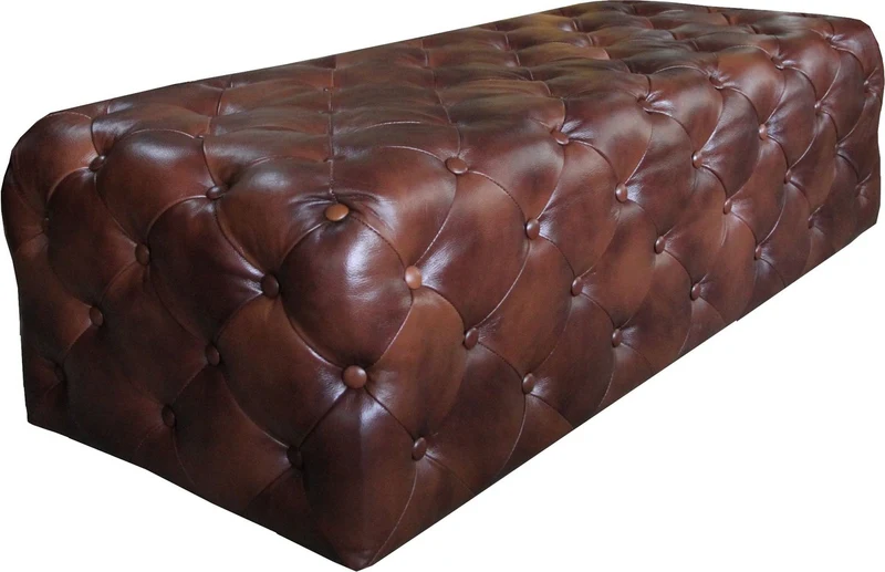 Casa Padrino Luxus Chesterfield Echtleder Fußhocker Dunkelbraun 140 x 60 x H. 42 cm - Luxus Möbel