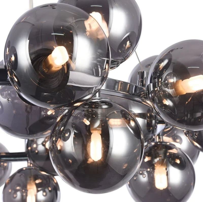 Casa Padrino Luxus Hängeleuchte rund Silber / Schwarz Ø 69 x H. 23,8 cm - Moderne Deckenlampe mit 25 kugelförmigen Glasschirmen