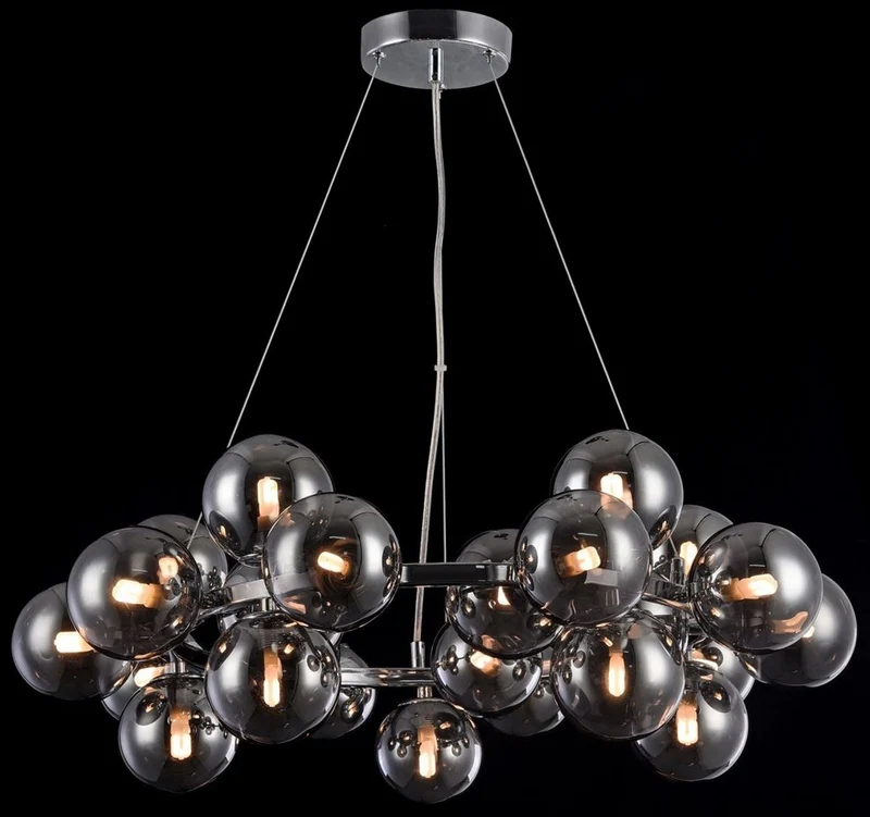 Casa Padrino Luxus Hängeleuchte rund Silber / Schwarz Ø 69 x H. 23,8 cm - Moderne Deckenlampe mit 25 kugelförmigen Glasschirmen