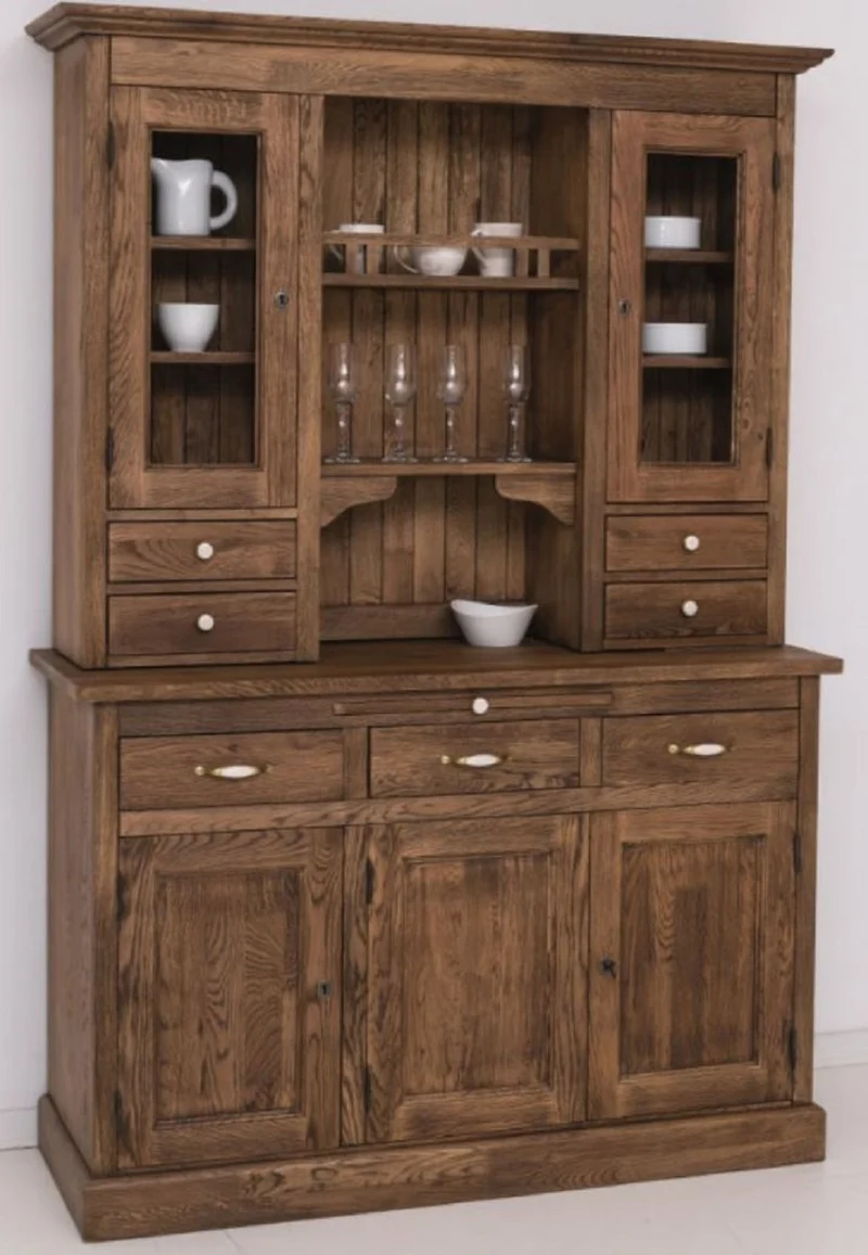 Casa Padrino Landhausstil Esszimmerschrank Dunkelbraun 137 x 50 x H. 197 cm - Massivholz Küchenschrank - Esszimmer Möbel im Landhausstil - Landhausstil Esszimmer Einrichtung