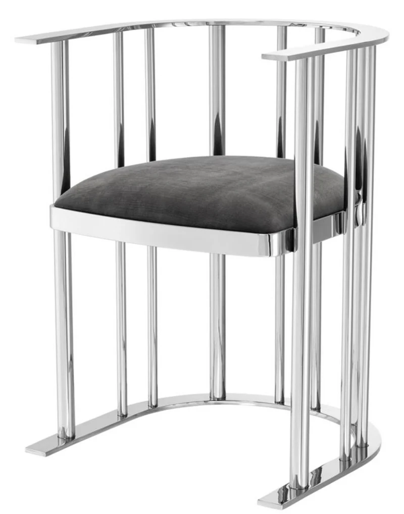 Casa Padrino Designer Stuhl mit Armlehnen Silber / Dunkelgrau 54,5 x 53 x H. 68 cm - Designermöbel