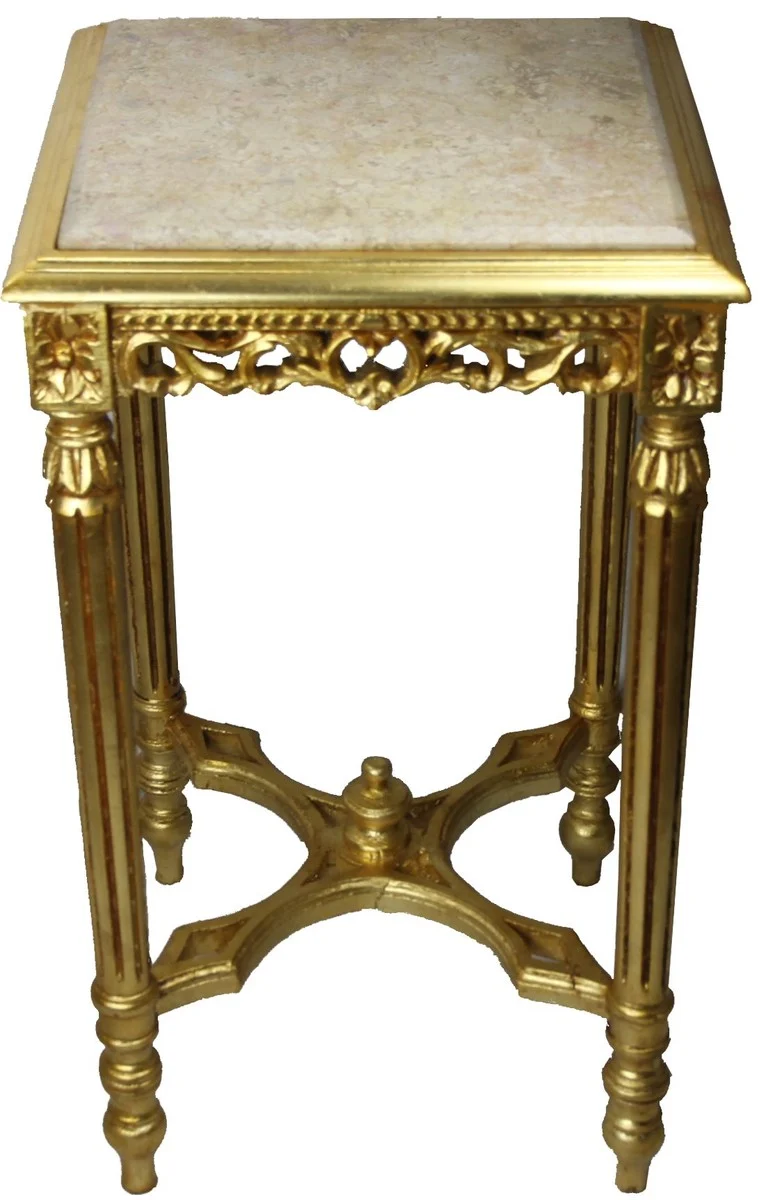 Casa Padrino Barock Beistelltisch Eckig Gold mit Creme Marmorplatte 40 x 40 x H 72.5 cm Antik Stil - Telefon Blumen Tisch