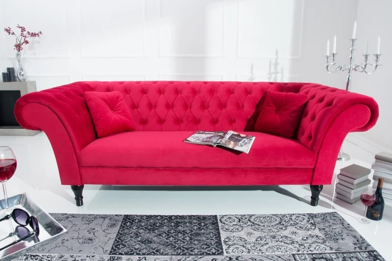 Casa Padrino Chesterfield Sofa in Rot 225 x 90 x H. 79 cm - Designer Chesterfield Sofa