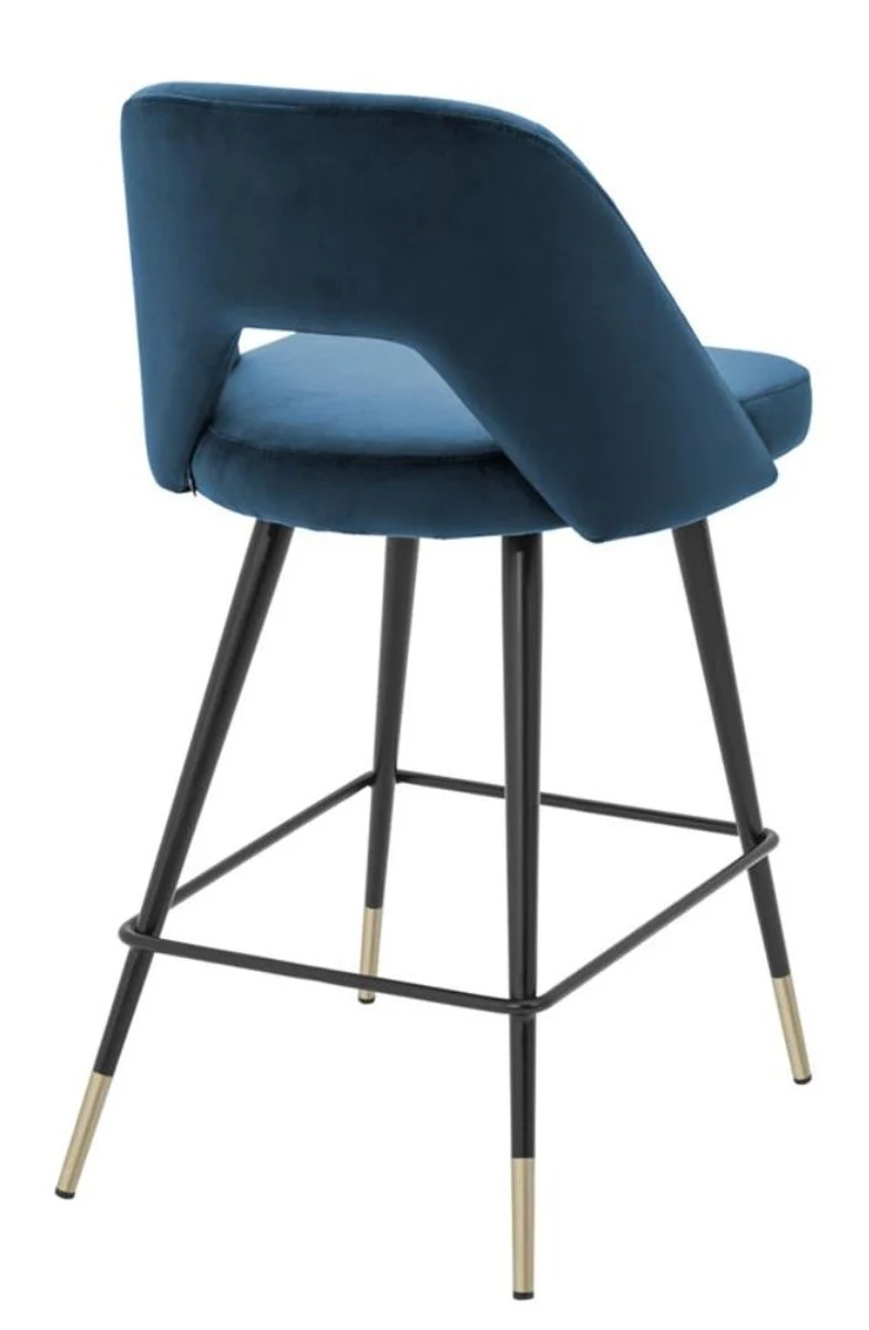 Casa Padrino Luxus Barstuhl Blau / Schwarz 50 x 50 x H. 90 cm - Luxus Barhocker mit Rückenlehne