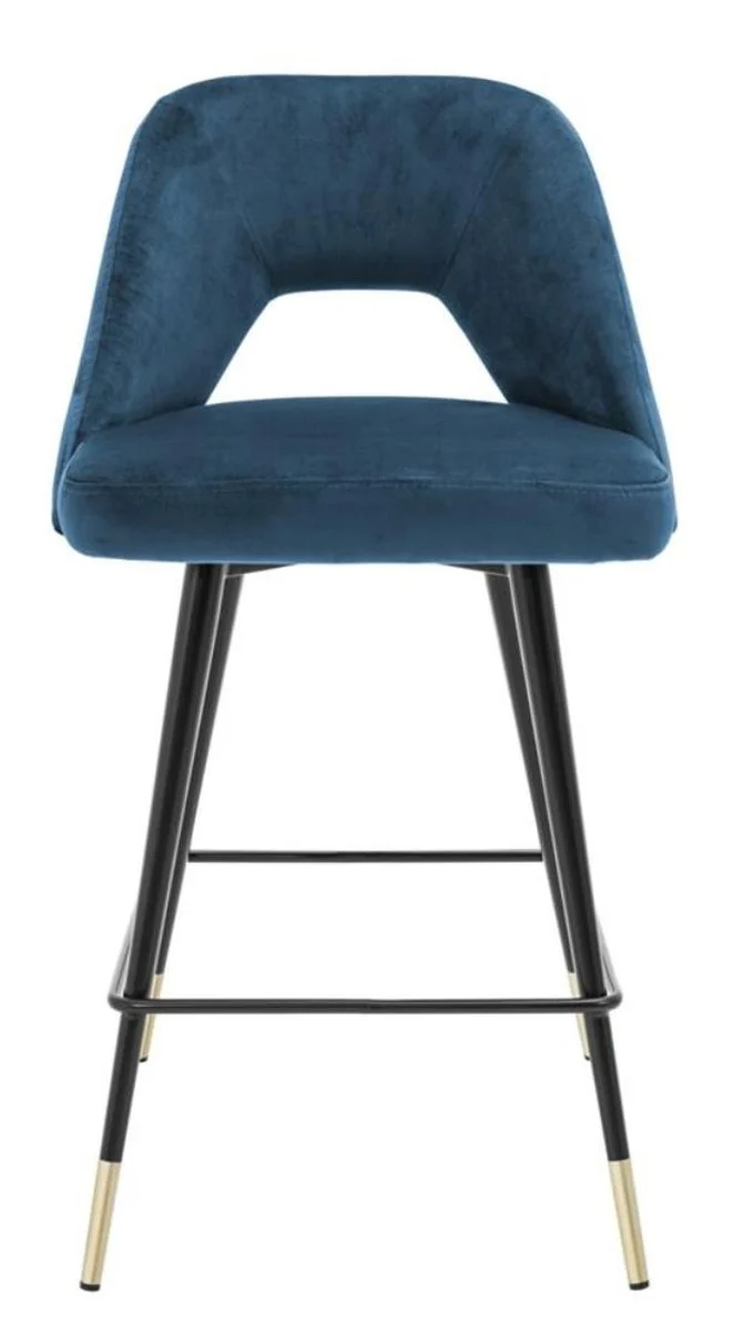 Casa Padrino Luxus Barstuhl Blau / Schwarz 50 x 50 x H. 90 cm - Luxus Barhocker mit Rückenlehne