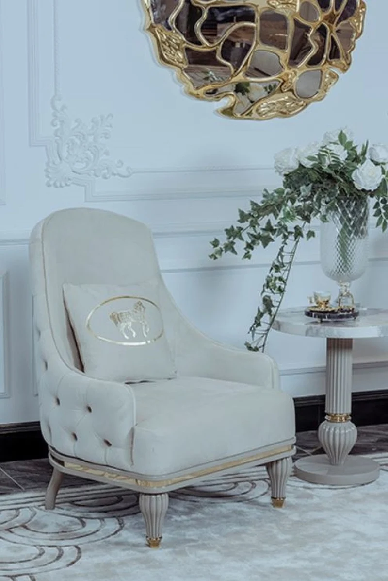 Casa Padrino Luxus Art Deco Beistelltisch Grau / Weiß / Gold Ø 50 x H. 58 cm - Prunkvoller Tisch mit Kunstmarmor Tischplatte - Art Deco Wohnzimmer Möbel - Luxus Kollektion