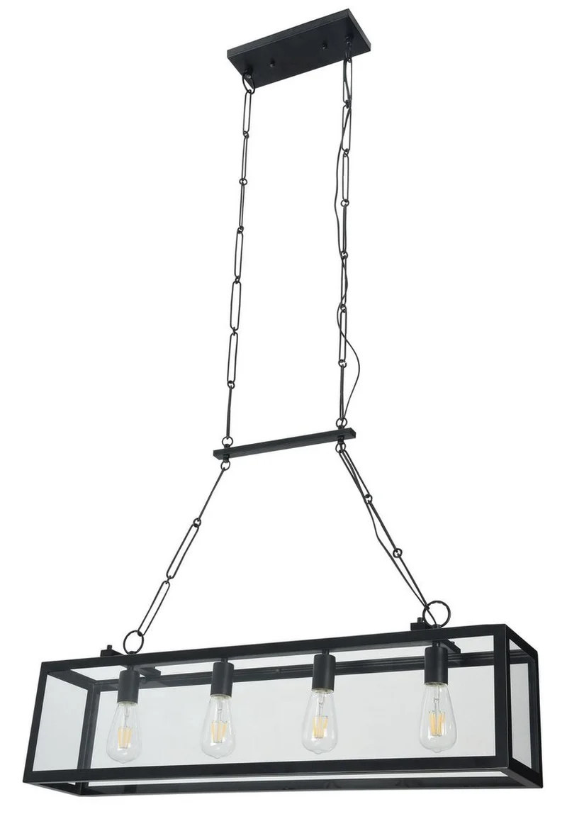 Casa Padrino Luxus Hängeleuchte Schwarz 91,5 x 17,6 x H. 29,1 cm - Hängelampe mit geschmiedetem Rahmen und Glasscheiben