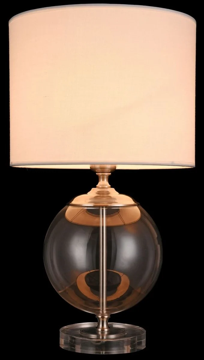 Casa Padrino Tischleuchte Silber / Creme - Moderne Lampe mit Metallrahmen und mundgeblasenem Glaselement - Ø 30 x H. 52 cm
