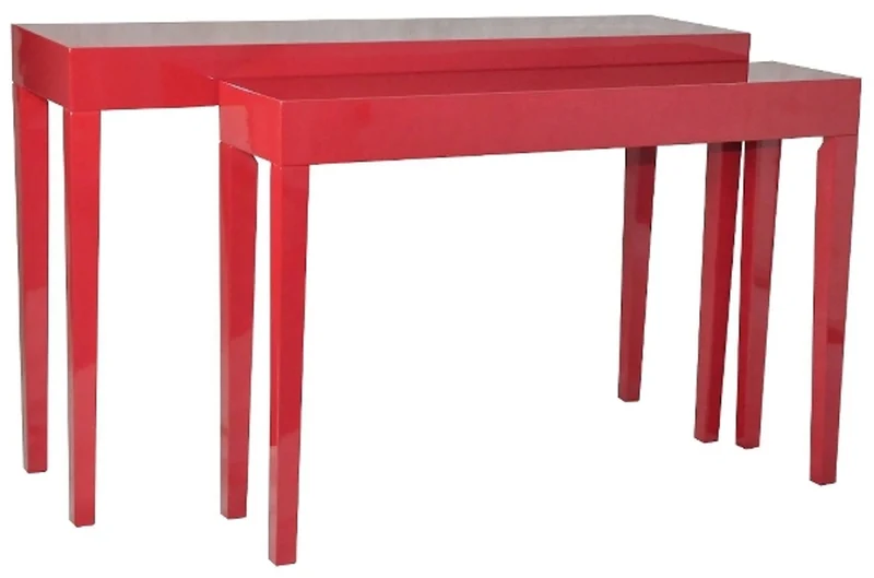 Casa Padrino Luxus Konsolentisch 2er Set Rot - Handgefertigte Lackmöbel im modernen Stil - 130/112 x 34/27 x 80/75 cm