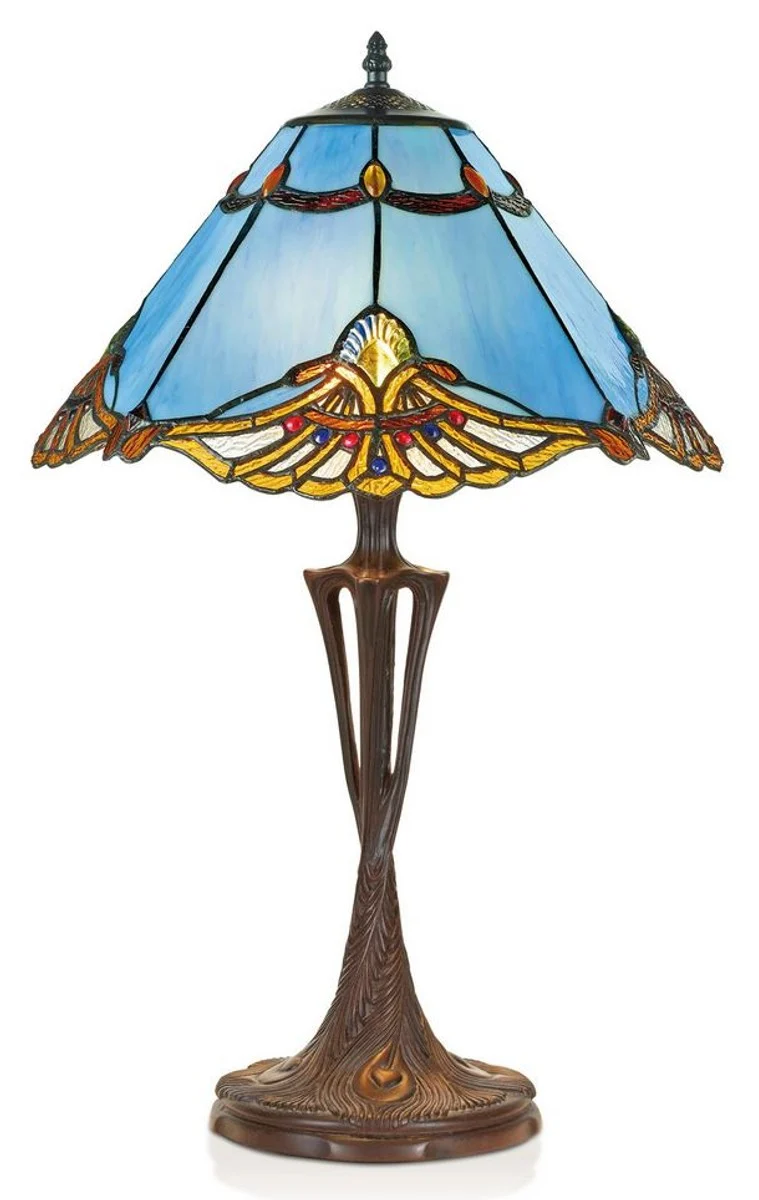 Casa Padrino Tiffany Tischleuchte im Jugendstil, Blau / Mehrfarbig, Ø 40 x H. 60 cm