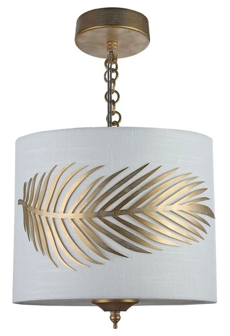 Casa Padrino Hängeleuchte Farnblatt Design Gold / Weiß Ø 24,5 x H. 19,5 cm - Luxus Hotel Beleuchtung