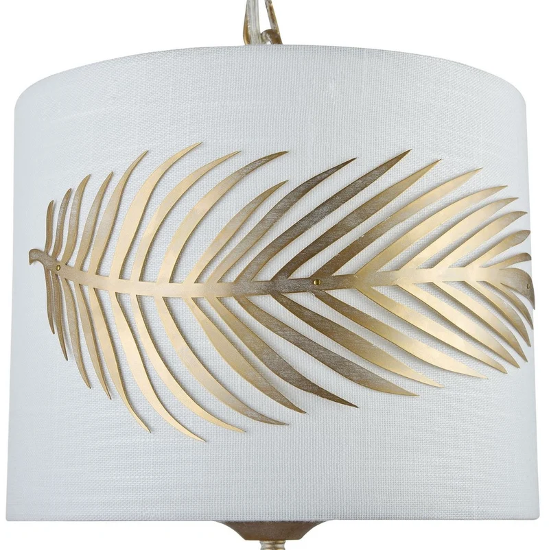 Casa Padrino Hängeleuchte Farnblatt Design Gold / Weiß Ø 24,5 x H. 19,5 cm - Luxus Hotel Beleuchtung