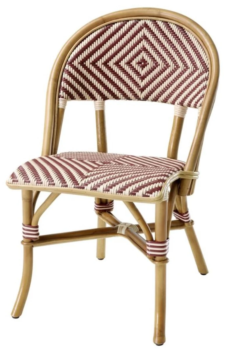 Casa Padrino Luxus Rattanstuhl im Barock Stil Naturfarben / Burgundy / Weiß 46 x 60 x H. 83 cm - Handgefertigtes Wintergarten Möbel