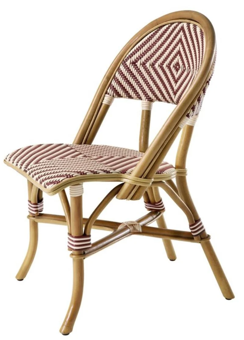 Casa Padrino Luxus Rattanstuhl im Barock Stil Naturfarben / Burgundy / Weiß 46 x 60 x H. 83 cm - Handgefertigtes Wintergarten Möbel