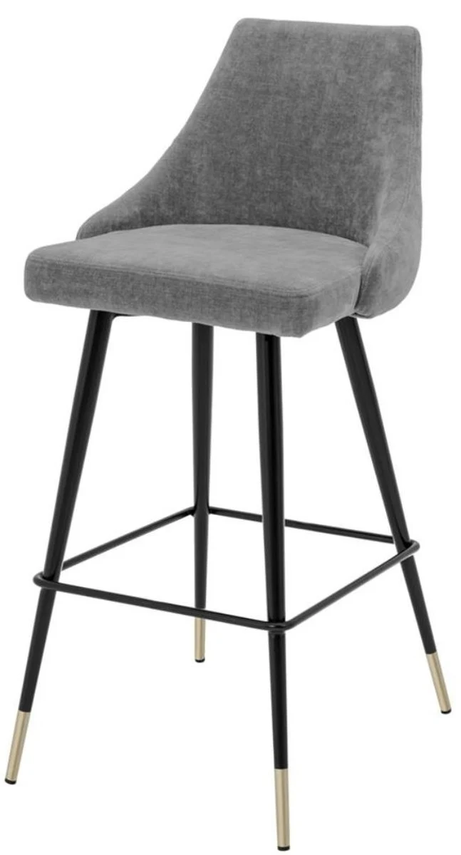 Casa Padrino Luxus Barstuhl Barhocker in Grau / Schwarz mit Messing Akzenten 47 x 52 x H. 101 cm