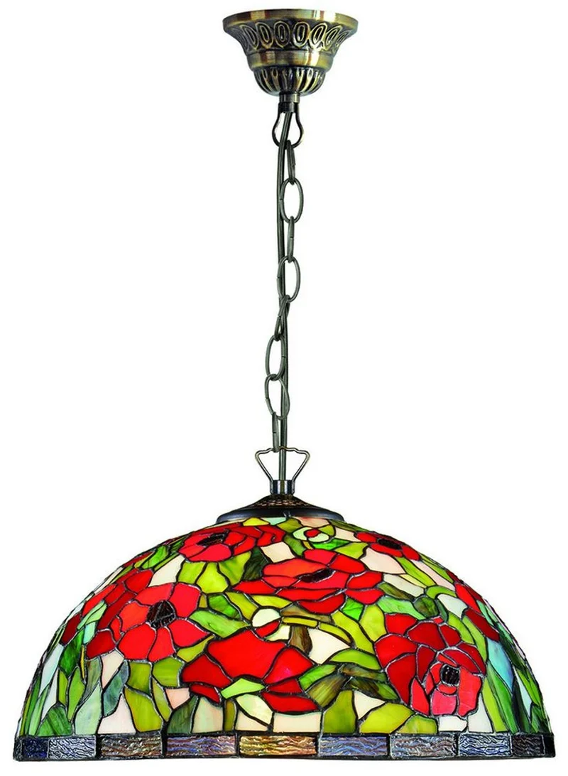 Casa Padrino Tiffany Hängeleuchte im Rosen-Design Mehrfarbig Ø 40 x H. 95 cm - Luxus Glaslampe
