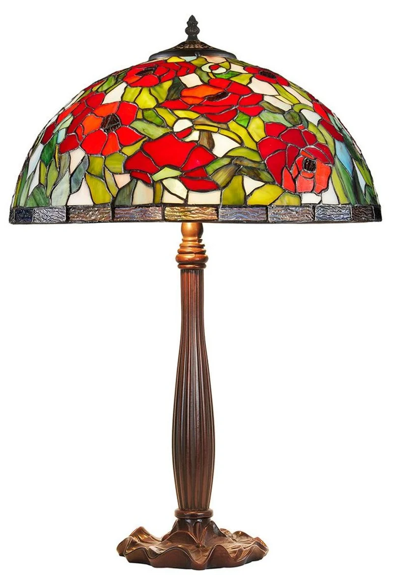 Casa Padrino Tiffany Tischleuchte Rosenmuster Bronzefarben / Mehrfarbig Ø 40 x H. 64 cm - Handgefertigte Hockerleuchte aus 528 Teilen