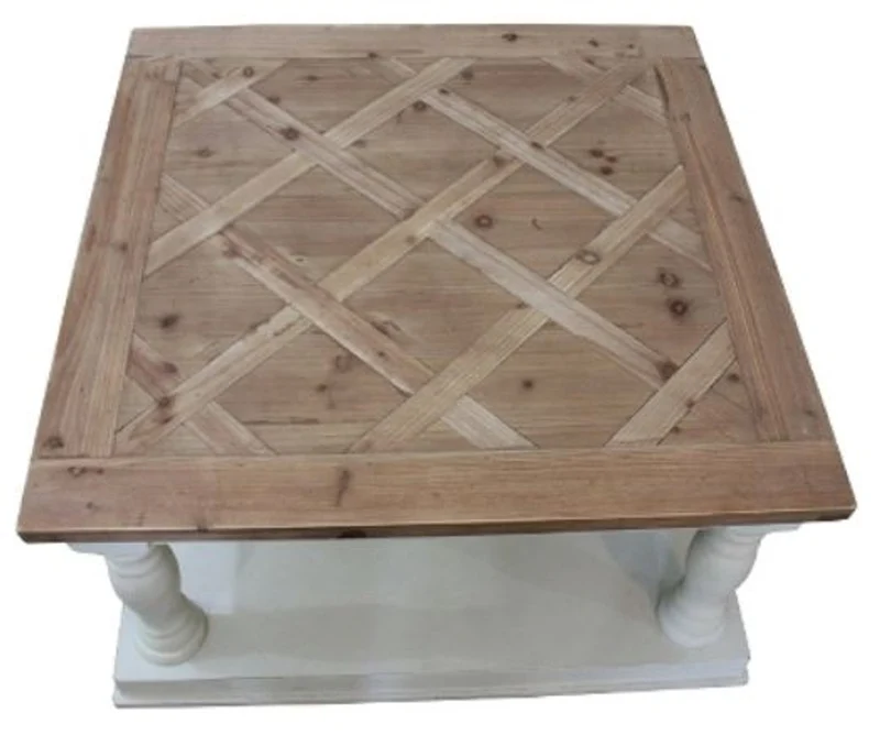 Casa Padrino Landhausstil Couchtisch in Weiß und Braun, quadratisch 82 x 82 x H. 48 cm - Massiver Wohnzimmertisch im rustikalen Design