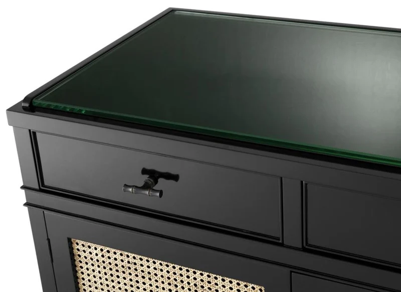 Casa Padrino Luxus Kommode Schwarz / Naturfarben 200 x 56 x H. 92,5 cm - Limited Edition