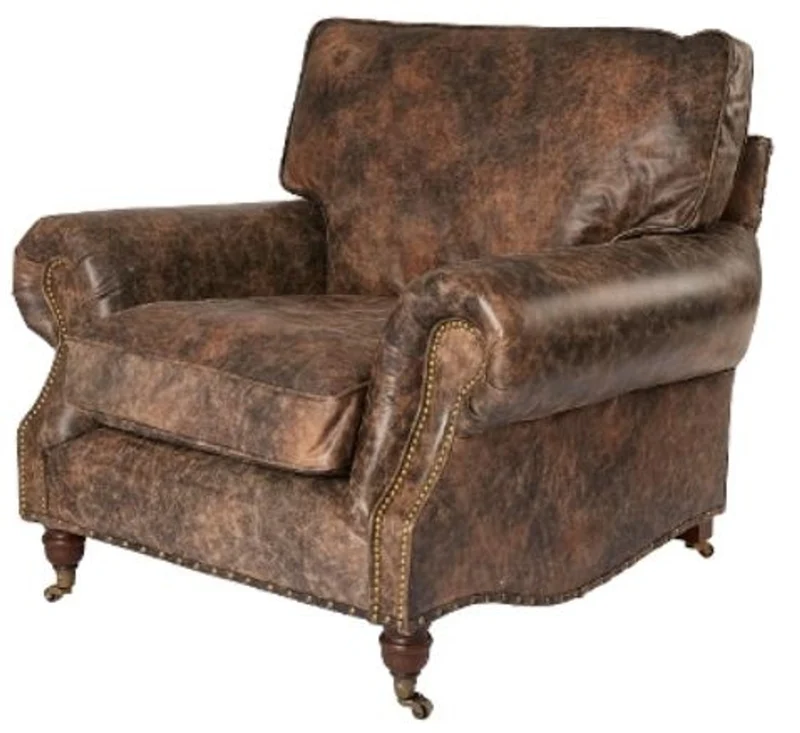 Casa Padrino Luxus Echtleder Sessel im englischen Stil Vintage Braun 106 x 105 x H. 93 cm