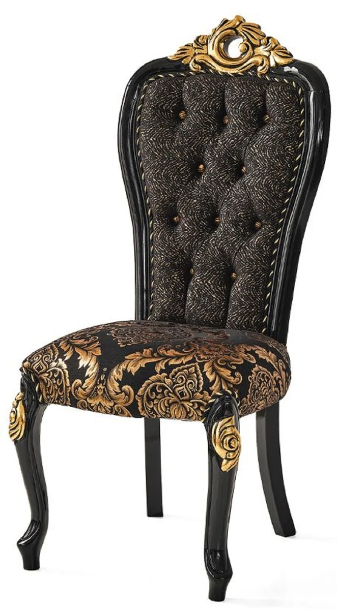 Casa Padrino Luxus Barock Esszimmer Set Braun / Schwarz / Gold - 1 Esstisch mit Tischplatte in Marmoroptik & 6 Esszimmerstühle - Prunkvolle Esszimmer Möbel im Barockstil