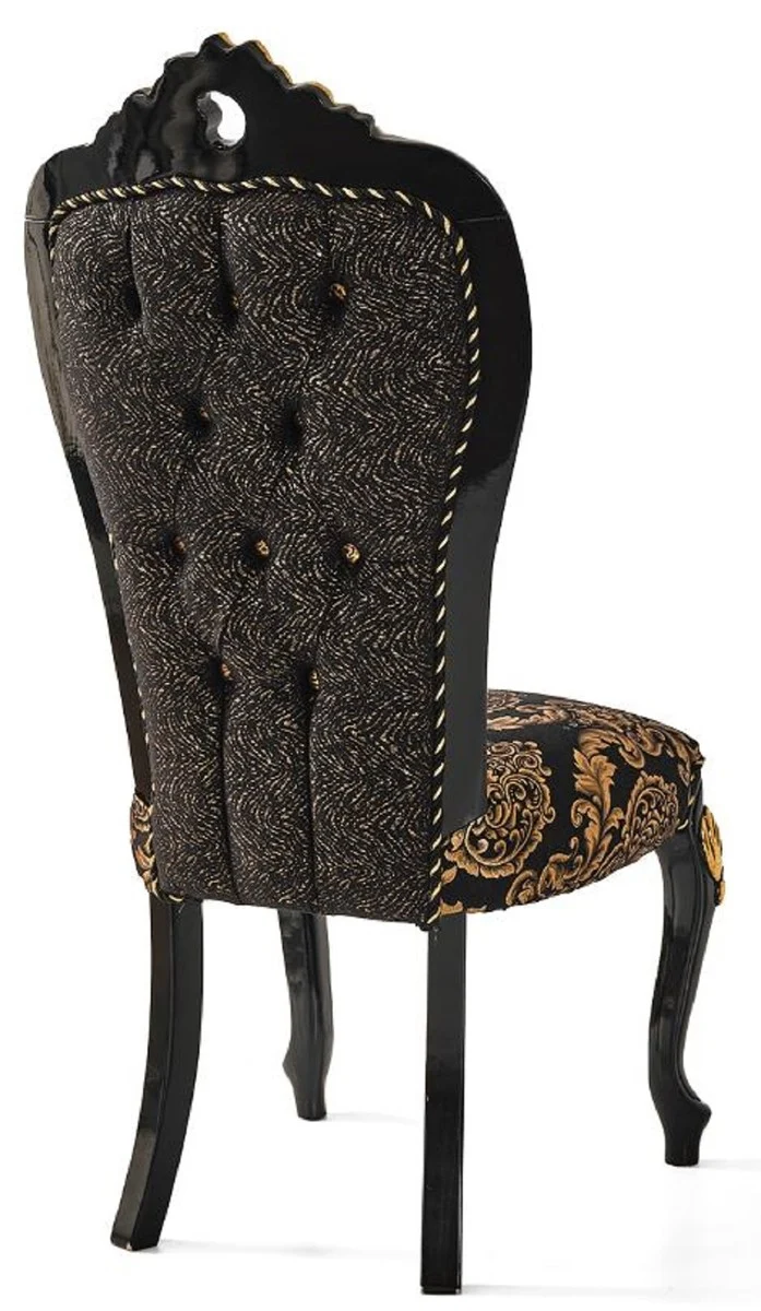 Casa Padrino Luxus Barock Esszimmer Set Braun / Schwarz / Gold - 1 Esstisch mit Tischplatte in Marmoroptik & 6 Esszimmerstühle - Prunkvolle Esszimmer Möbel im Barockstil