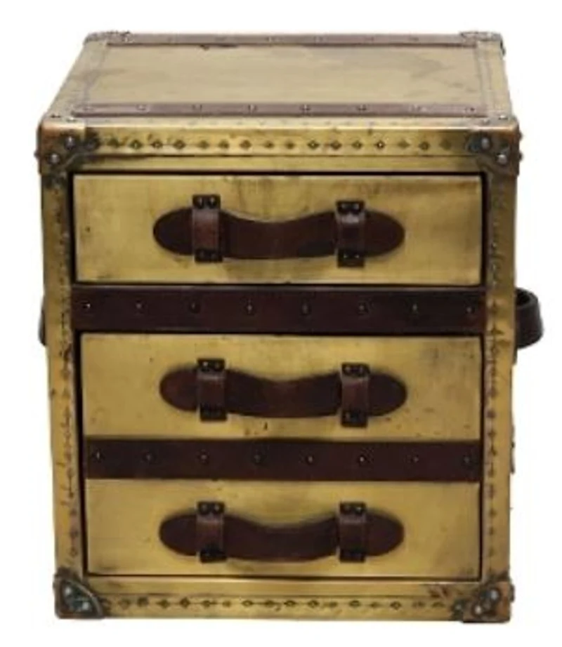 Casa Padrino Luxus Beistelltisch Kofferlook mit 2 Schubladen, oxidiert kupferfarben / dunkelbraun, 52 x 48 x H. 50 cm