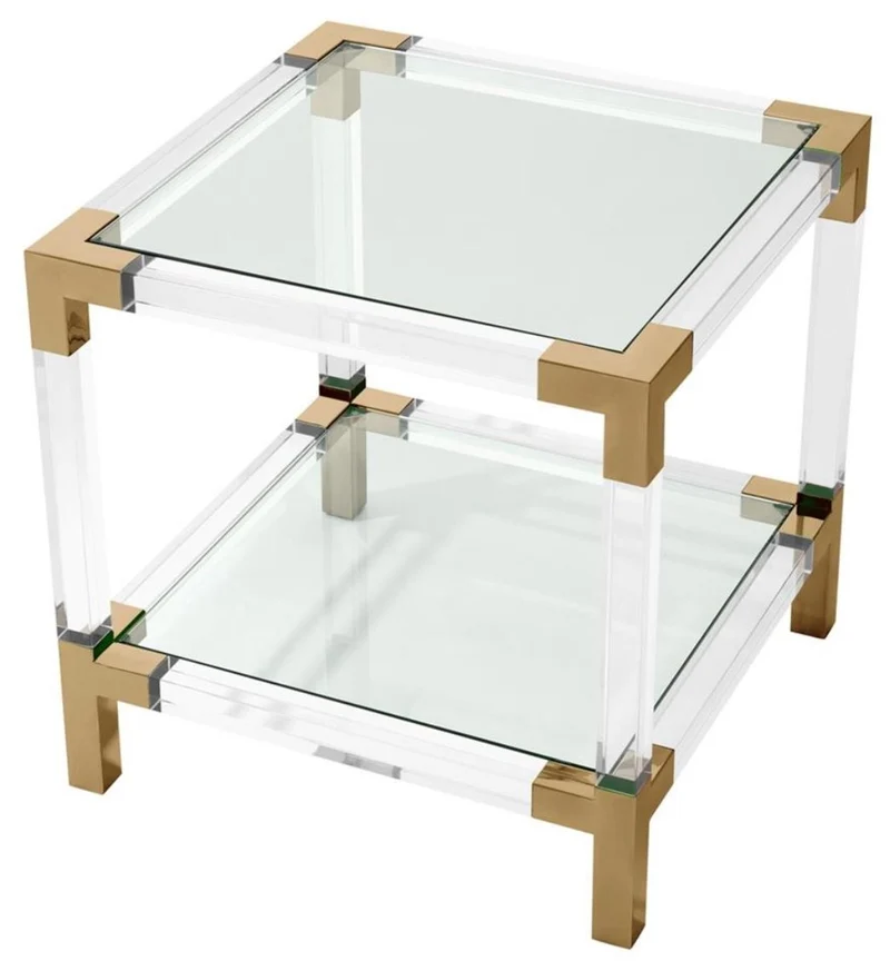 Casa Padrino Luxus Beistelltisch Messingfarben 60 x 60 x H. 60 cm - Wohnzimmer Möbel aus Acryl, Edelstahl und Glas