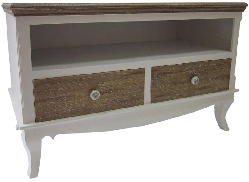 Casa Padrino Landhausstil Fernsehschrank Weiß / Braun 100 x 42 x H. 61 cm - Handgefertigter Wohnzimmer TV Schrank