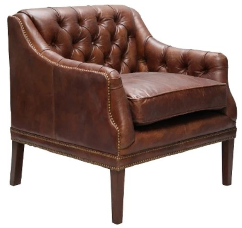 Casa Padrino Echtleder Wohnzimmer Sessel im englischen Stil, Dunkelbraun, 80 x 77 x H. 85 cm