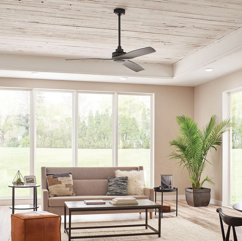 Casa Padrino Luxus Deckenventilator Schwarz / Grau 142 x H. 36 cm - Moderner Ventilator mit Fernbedienung - Luxus Qualität